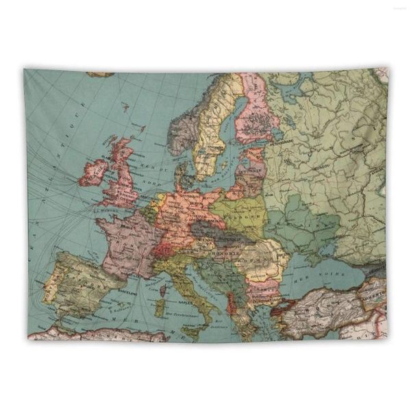 Tapisses vintage map of Europe (1921) Tapestry chambre de chambre décor coréen style