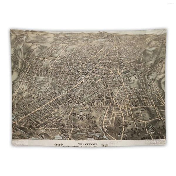 Tapices Vintage mapa de Worcester MA (1878) tapiz decoración de setas para decoración personalizada del hogar habitación