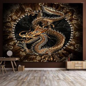 Tapestries Vintage Room Decor Tapestry Chinese Dragon Totem Kawaii Home Living Dorm Bedroom Aesthetic Cute Blanket