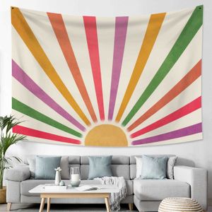 Tapisseries Vintage Soleil Tapisserie Bohême Tenture Murale Arc-En-Ciel Lever Du Soleil Coucher De Soleil Art Abstrait Hippie Décor pour Dortoir Salon Chambre D'enfant