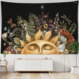 Tapisseries vintage Sun Tapestry mur suspendu botanique céleste floral fleur fleur tappeti décor de dortoir du tapis étoilé