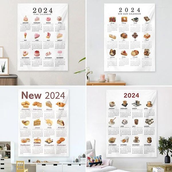 Tapices Calendario de pared Paño colgante Tapiz de noche Dibujos animados Comida Sala de estar Fondo Po Props 2024