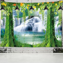 Wandtapijten Watergordijn Grot Waterval Tapijt Muur Hangend Boheems Landschap Hippie Art Home Decor