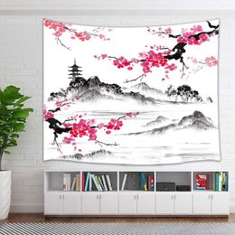 Tapisseries aquarelle printemps tapisserie tenture murale avec fleurs de cerisier Sakura fleur tapisserie murale Art couverture murale