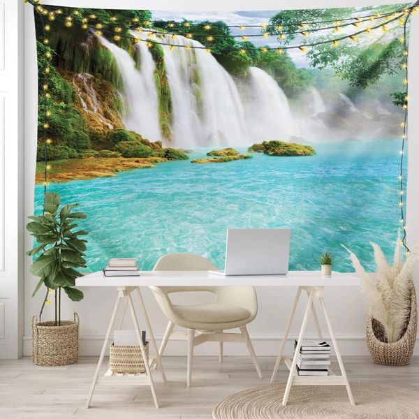 Tapisseries cascade mur tapisserie suspendue cascades dans la forêt paysage nature jungle pour la chambre dortoir du salon décor