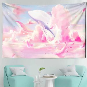 Tapisseries baleine tapestry bleu ciel mur suspendu home rose étoilé ciel fantaisie tapisserie kawaii décoration room r0411