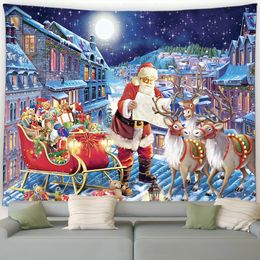 Wandtapijten Winter Kerst Wandtapijt Kerstman Rendier Geschenken Stad Nacht Besneeuwde Scène Jaar Muurbehang Thuis Woonkamer Decor Muurschildering 231122