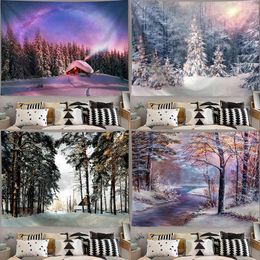 Tapisseries d'hiver forêt de neige arbre de noël tapisserie murale suspendue maison salon lit dortoir décoration