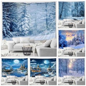 Tapisseries hiver neige extérieure paysage tapisserie belle forestière château home murmur suspendu art déco couverture de couverture de salon mural