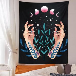 Tapestries Witch Moon Fase Tapijtwand Hangen Boho Magic Hand Girl Slaapkamer Decor Home Tafelkleed Turbantapestries