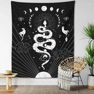 Tapices Witchy Snake Tapiz Celestial Wiccan Colgante de pared Fases del sol y la luna Tarot Cristales Estrellas Arte Místico Altar Tela Decoración del hogar