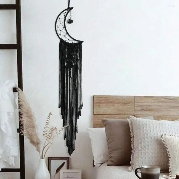 Tapices con borlas, tapiz tejido a mano, hermosa decoración de pared tejida a mano en blanco/negro, habitación blanca