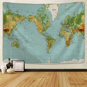 Tapestries World Map Tapestry High-Definition Map Fabric Fabric Hanging Decor Watercolor Map Table Cover voor Home Decor R230812