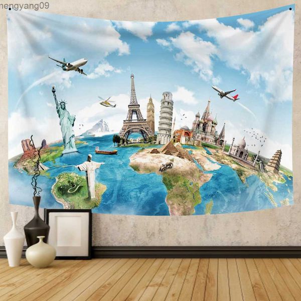 Tapisseries Carte du monde Tapisserie Carte haute définition Tissu Tenture murale Décor Aquarelle Carte Polyester Couverture de table Yoga Serviette de plage R230817