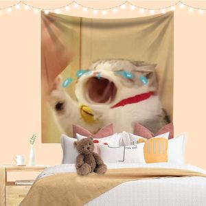 Tapisseries XxDeco Tapisserie d'animaux drôles, chat mignon, imprimé, chambre à coucher, dortoir, décoration esthétique, tenture murale, tissu de fond, couverture de canapé