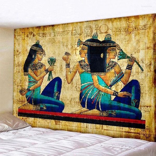 Tapisseries jaune antique tapisserie égyptienne tenture murale Culture impression hippie papier peint décor à la maison bandes Vintage