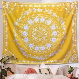 Tapisseries jaune bohème mandala mur tapisserie suspendue fleurs sans fin tapis hippie décoration de dortoir