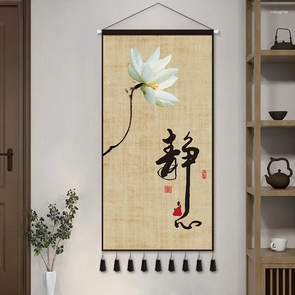 Tapices Zen estilo chino desplazamiento pinturas de pared Vinatge decoración del hogar arte colgante tapiz decoración de la habitación carteles estéticos
