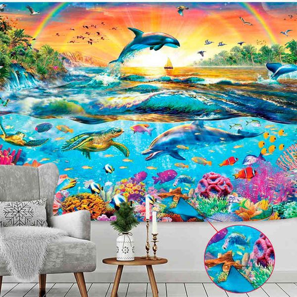 Tapisserie 3D scène de rêve monde sous-marin, décoration de maison, tapis psychédélique Rai