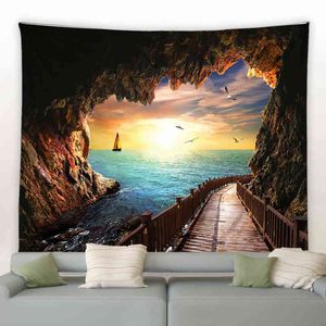 Tapestry Beautiful Cave Waterfall Tapestry Beach Landschap Wandhangen hippie