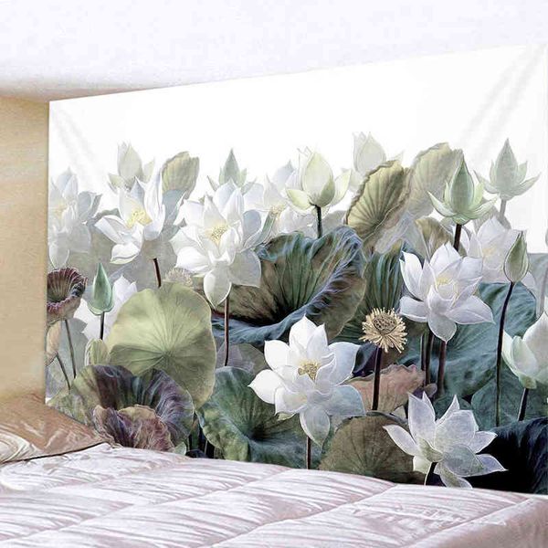 Tapisserie Botanique Paysage Peinture Décoration Murale Fleur Lotus Tapis Pour L