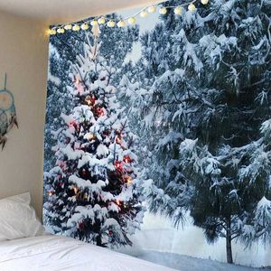 Tapijtwerk Kerstmis Muur Opknoping Kerst Sneeuw Home Deco Kerstboom Print Tapijten Grote maat Tapestries 210609