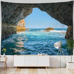 Tapestry Coastal Cave Carpet Wall Hanging Boho Seaside Landscape Psychedelic AE