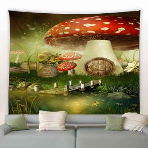 Tapiz Dream Forest Mushroom Castle Tapiz Cuento de hadas Trippy Colorido Mantequilla