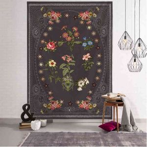 Tapestry Hand dessiné floral croquis de tapis mur suspendu boho botanical art psyché