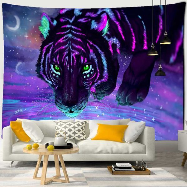 Tapissery suspendu tapisseries mur féroce Tiger hippie tapiz boho style psychédélique dortoir mural décor décor r0411