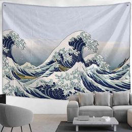 Tapisserie japonaise Kanagawa, tapis mural suspendu ondulé, Style bohème, pièce esthétique