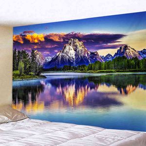 Tapisserie de peinture de paysage, tenture murale de lac de montagne, décoration artistique pour la maison