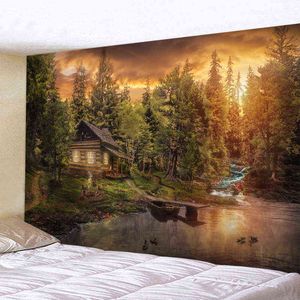 Tapestry Large Natural Forest Chalet By the Lake Wall Taps Hippie Landscape Han