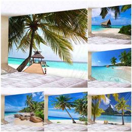 Tapestry Ocean Beach Landschap Tapestry Tropical Island Coconut Trees Green PLA