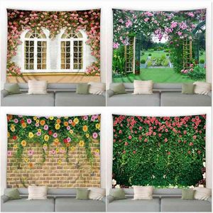 Tapisserie Fleurs Roses Plantes Vertes Paysage Jardin Fond Décor Tapisserie R