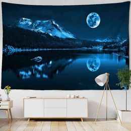Tapestry Psychedelic Moonlight Night View Tapijtwand Hangend Magic Science Fic