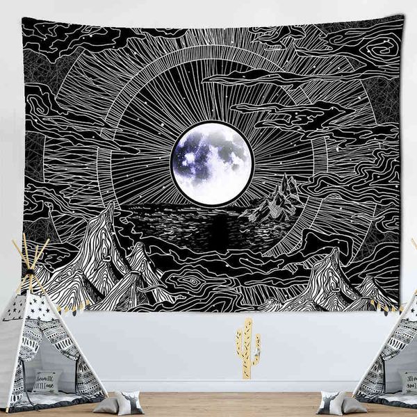 Tapiz psicodélico Tapiz Luna Impresión Colgante de pared Brujería Hippie Alfombra Coche
