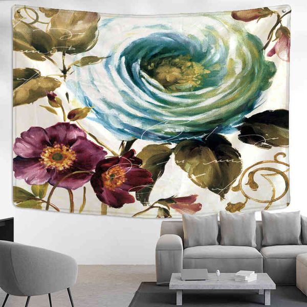 Tapisserie Rose fleur peinture à l'huile tapis tenture murale Style bohème Hippie Aesthe