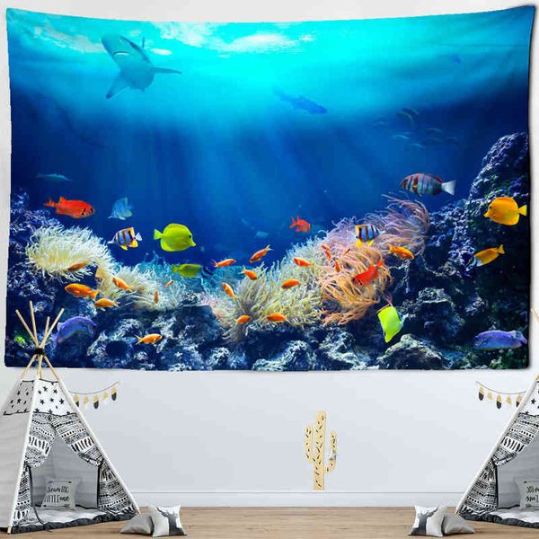 Tapiz de peces de mar, tapiz colorido, mundo submarino, Coral, Animal, colgante de pared