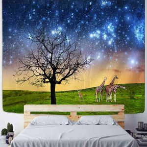 Tapestry Starry Sky en Deer Carpet Wall Hanging Night View Bohemian Hippie Nat