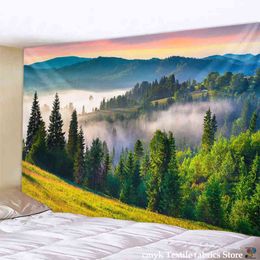 Tapisserie coucher de soleil soleil forêt tapis tenture murale Boho psychédélique Hippie Art