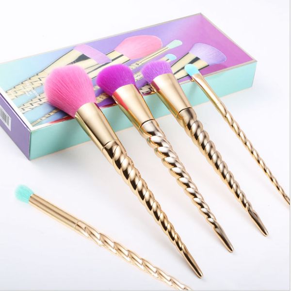 Brushes de maquillage de goudron Ensembles cosm￩tiques Brosse 5 Couleur lumineuse Rose Gold Gol Spiral Making Make-up Brush Unicorn Vis Tools