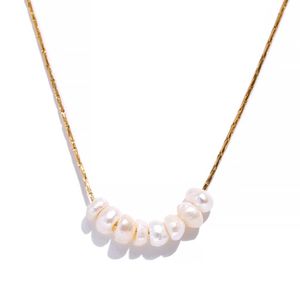 Collier de perles naturelles sans ternissement, Chic et exquis, chaîne fine, or jaune 14 carats, minimaliste, bijoux à breloques pour femmes