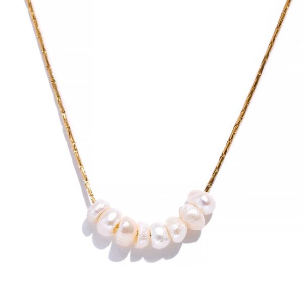 Collier de perles naturelles sans ternissement, Chic et exquis, chaîne fine, or jaune 14 carats, minimaliste, bijoux à breloques pour femmes