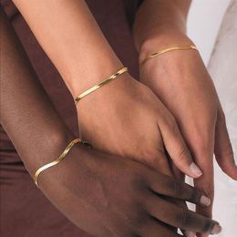 Aanslag Staal 18 k Vergulde Platte Snake Chain Armbanden Armbanden Voor Vrouwen Visgraat Ketting Accessoires Sieraden Gift250U