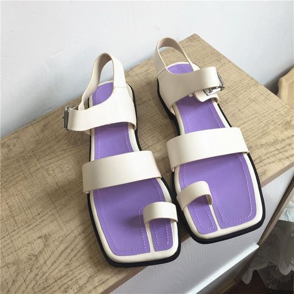 Taro Violet Flip-flop Sandales Sandales Femme Avec Tête Carrée Et Talons Épais Été Correspondant À Talons Bas À Bout Ouvert Gladiateur Chaussure