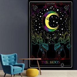 Tarot carte tapisserie soleil lune roue du zodiaque astrologie graphique sorcellerie Mandala tenture murale psychédélique noir décor à la maison 240111