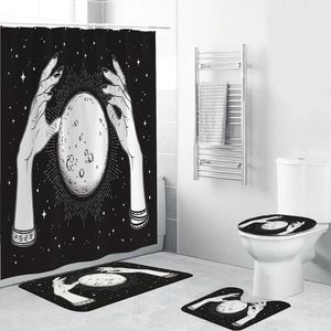 Tarot Divination Douchegordijn Set Waterdichte Digitale Print 4 Stuk Bad Mat Pad Tapijt Cover Toilet Cover voor Badkamer T200711