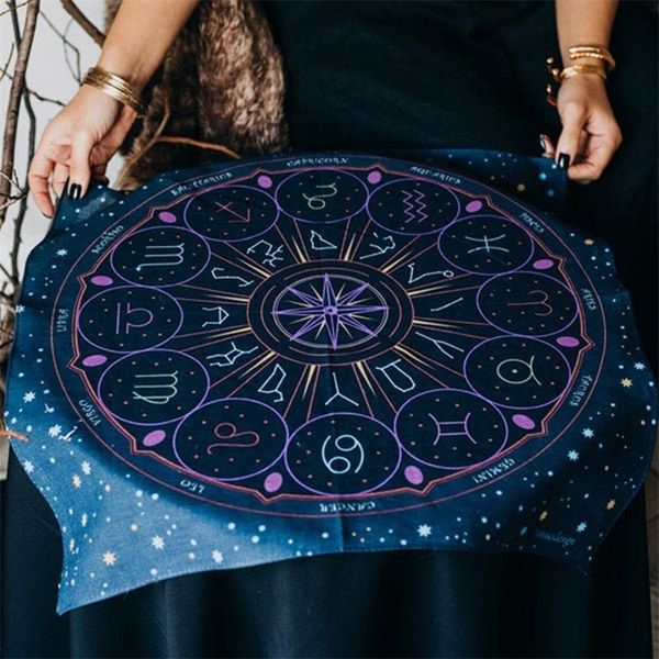 Nappe de tarot Tissu d'autel Tapisserie de tarot Tapisserie murale Roue du zodiaque Astrologie Soleil noir Lune Chambre Décor Art 220727