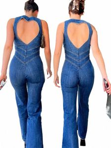 Taruxy Backl Heart Cuttout BodyC Jumpsuit para mujeres Casual Slevel Slim One Piece Outfits Retro Denim Jumpsuits New 2023 Y3on#